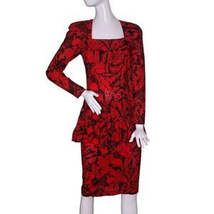 Vintage Jody California Peplum Dress Size 5/6 Black and Red Long Sleeve